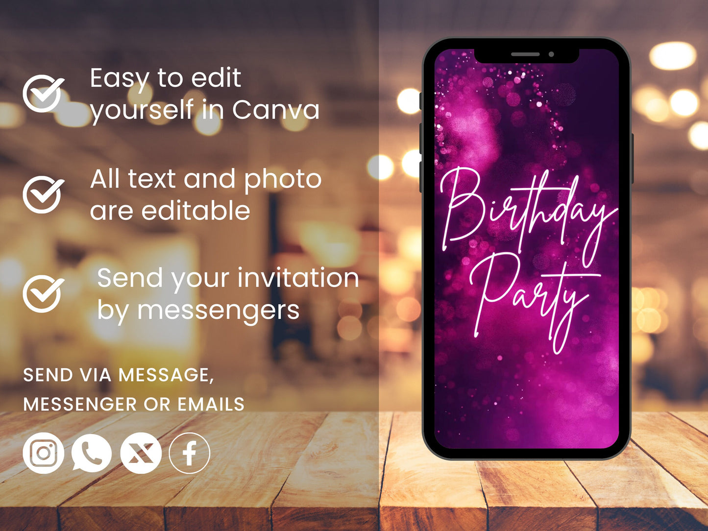 Pink & Gold Birthday Video Invitation, Animated Evite Template (Digital Download)