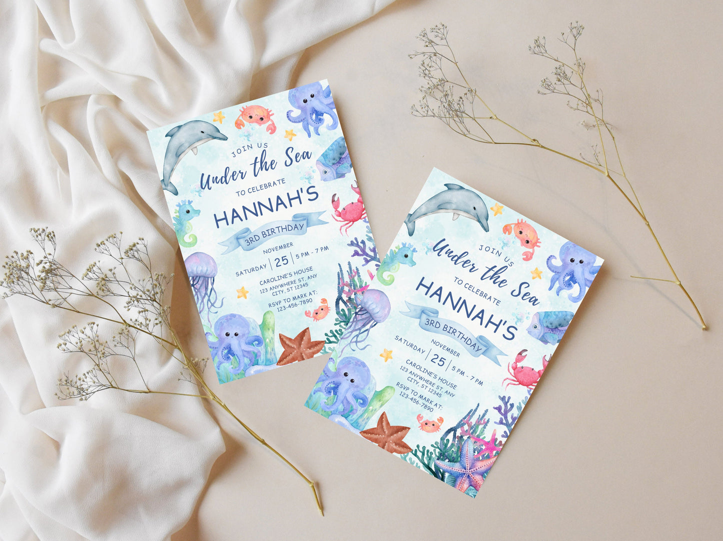 Under the Sea Birthday Invitation, Ocean Animals Party (Digital Download)