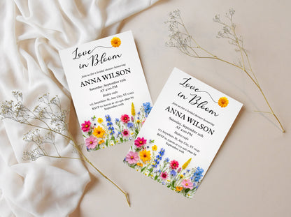 Vorlage für eine Einladung zur Brautparty mit Wildblumenmuster, Blumenparty (Sofort-Download)