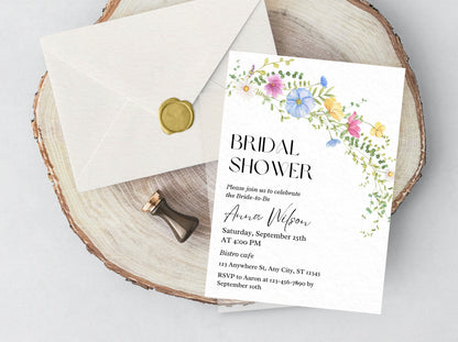 Editable Wildflower Bridal Shower Invitation, Boho Floral Template (Digital Download)