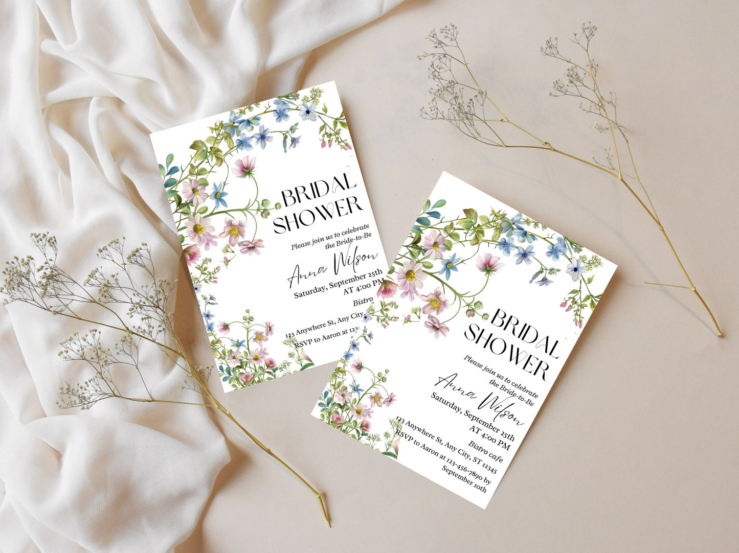 Wildflower Bridal Shower Invitation Template, Editable Floral Invite (Digital Download)