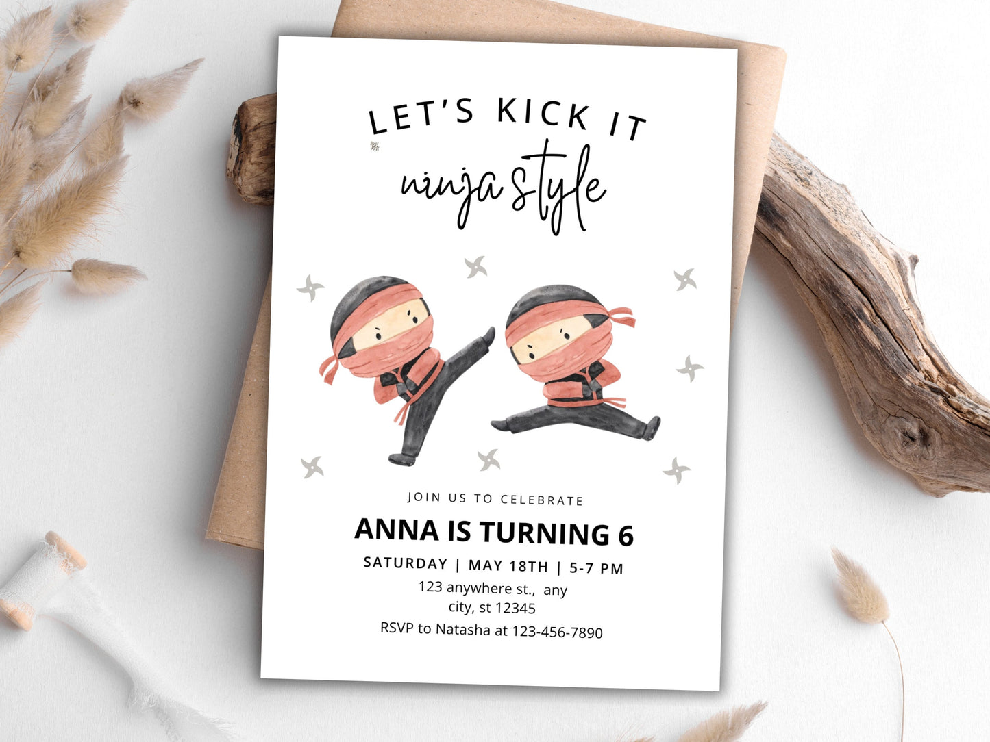 Ninja Girl Birthday Invitation, Editable Karate Party Invite (Digital Download)