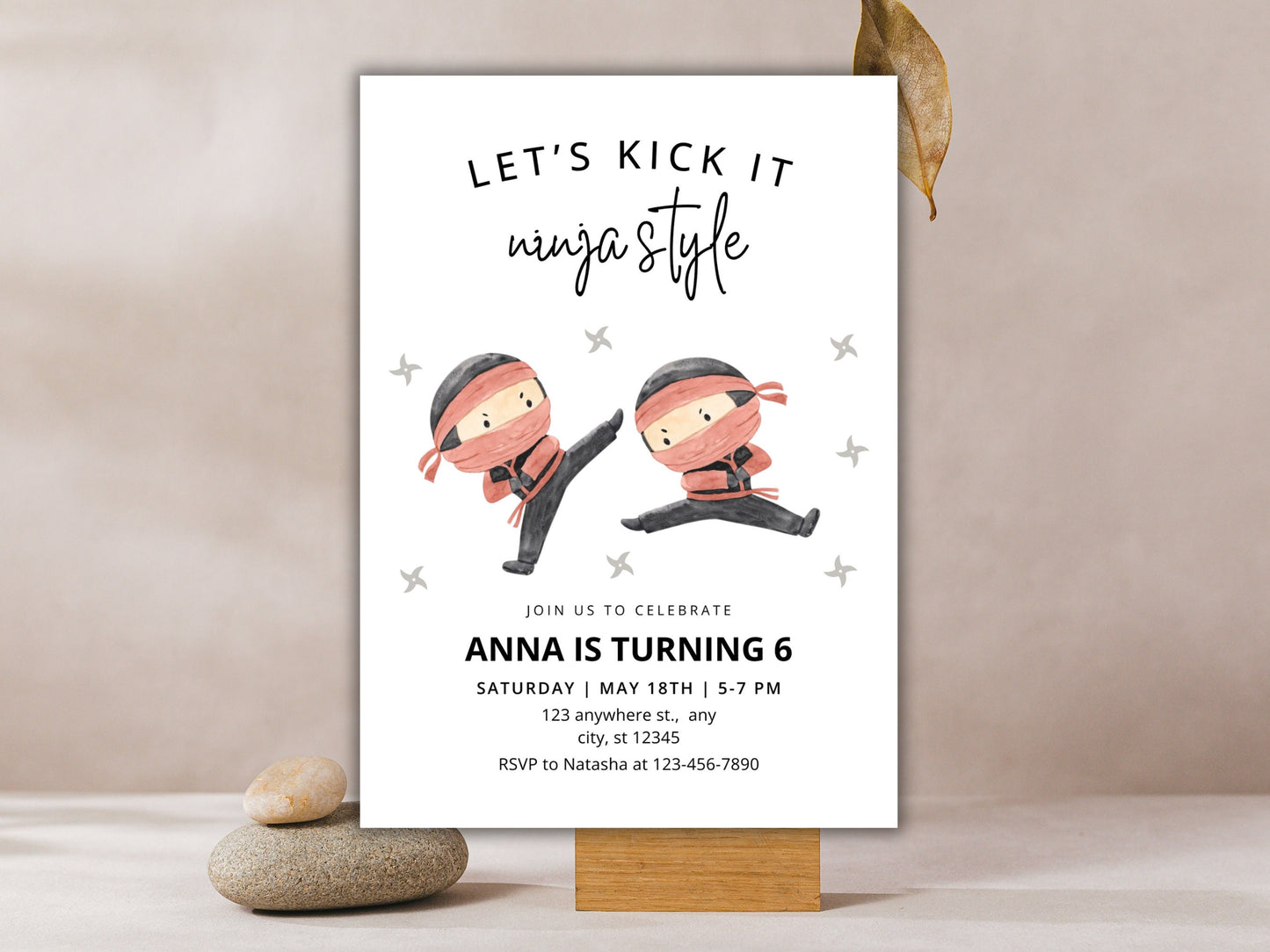 Ninja Girl Birthday Invitation, Editable Karate Party Invite (Digital Download)