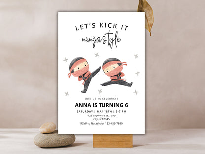 Ninja Girl Birthday Invitation, Editable Karate Party Invite (Digital Download)