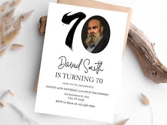 Editable 70th Birthday Invitation Template, Canva (Digital Download)