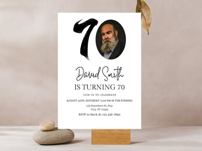 Editable 70th Birthday Invitation Template, Canva (Digital Download)