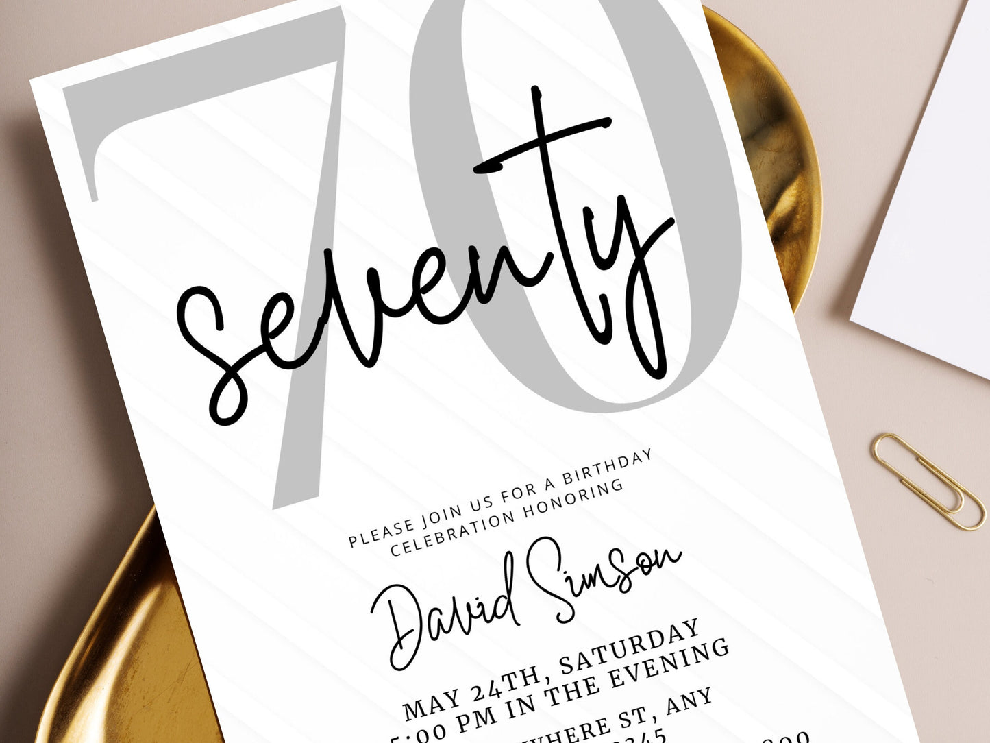 70th Birthday Invitation Template, Editable Canva Invite (Digital Download)