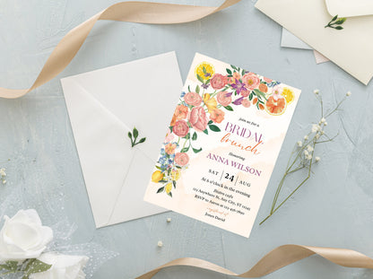 Citrus Bridal Brunch Invitation Template, Lemon Theme (Editable PDF)