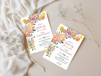 Invitation pour un brunch nuptial floral aux agrumes, thème citron (modèle modifiable)