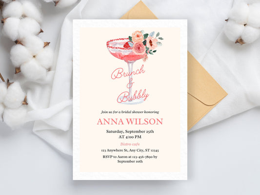 Brunch and Bubbly Bridal Shower Invitation Template (Digital Download)