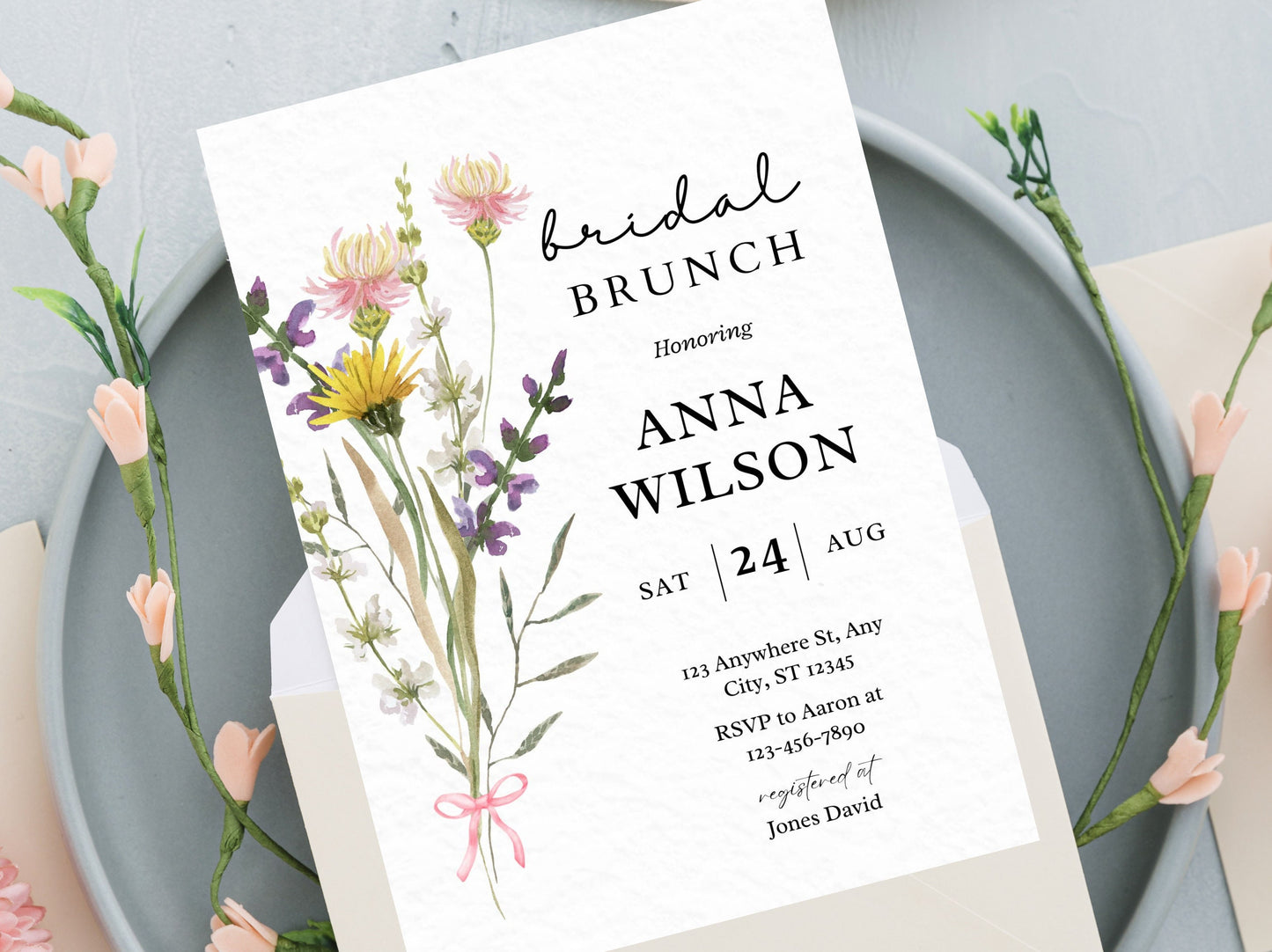 Wildflower Bridal Brunch Invitation Template, Editable Party Invite (PDF)
