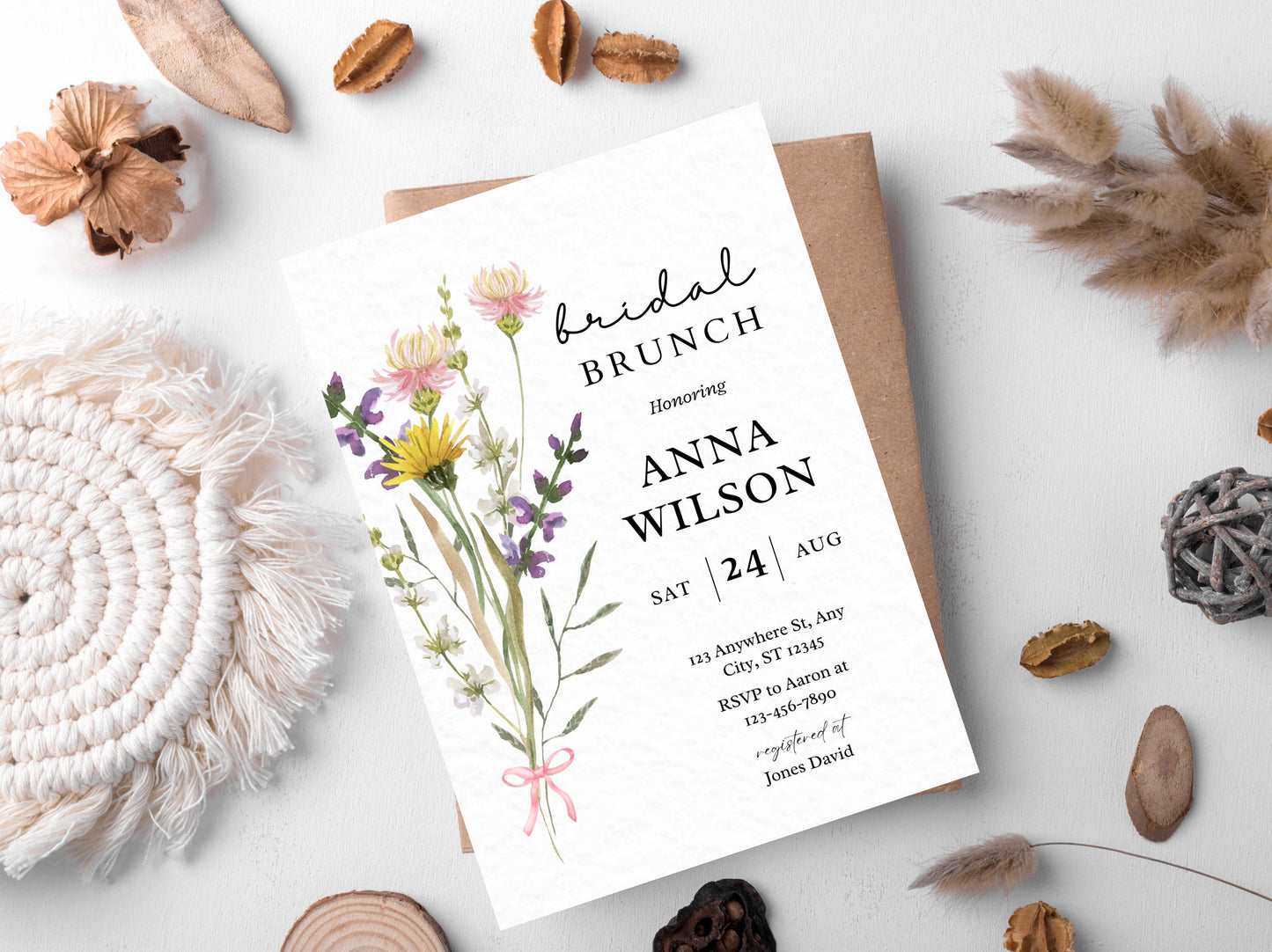 Wildflower Bridal Brunch Invitation Template, Editable Party Invite (PDF)