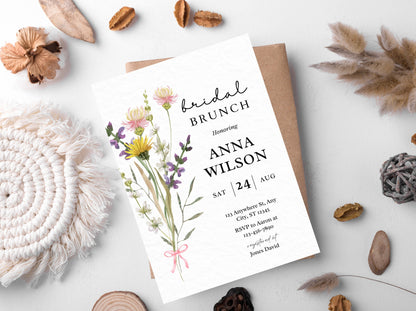 Wildflower Bridal Brunch Invitation Template, Editable Party Invite (PDF)