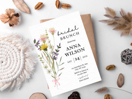 Wildflower Bridal Brunch Invitation Template, Editable Party Invite (PDF)