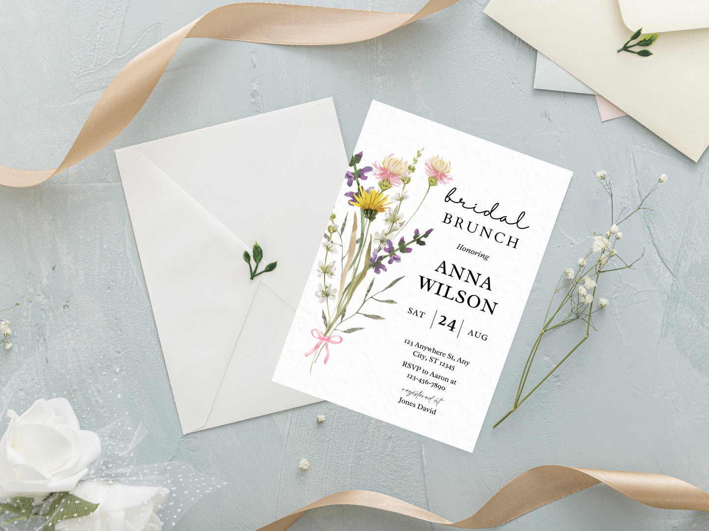 Wildflower Bridal Brunch Invitation Template, Editable Party Invite (PDF)