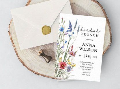 Wildflower Bridal Brunch Invitation Template, Editable Spring Floral (Digital Download)