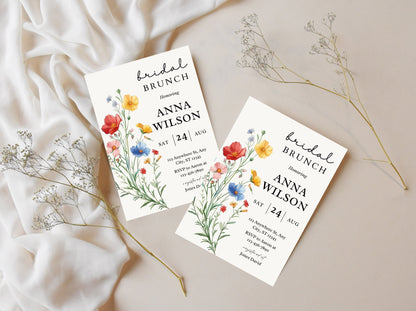 Wildflower Bridal Brunch Invitation Template, Boho Floral Party (Editable, 5x7, PDF)