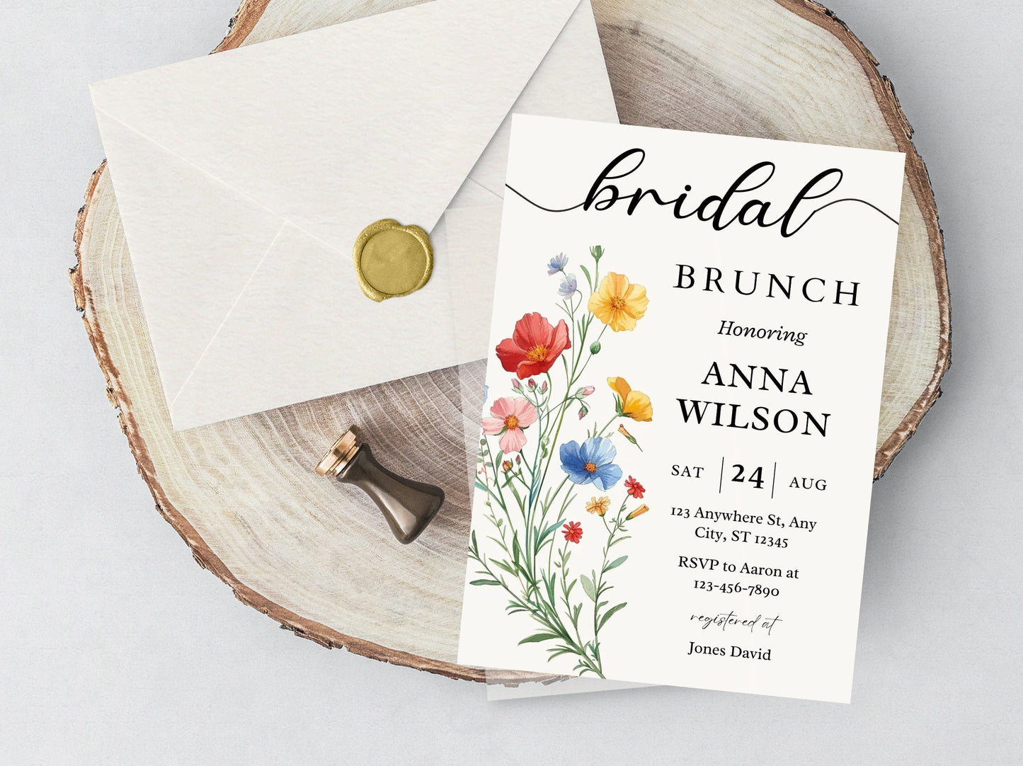 Wildflower Bridal Brunch Invitation Template, Boho Spring Floral (Editable, 5x7, PDF)