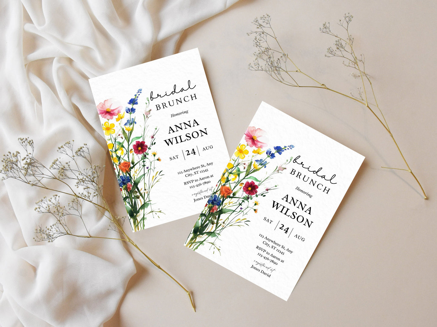 Wildflower Bridal Brunch Invitation Template, Boho Floral (Digital Download)
