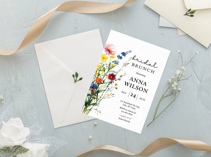 Wildflower Bridal Brunch Invitation Template, Boho Floral (Digital Download)