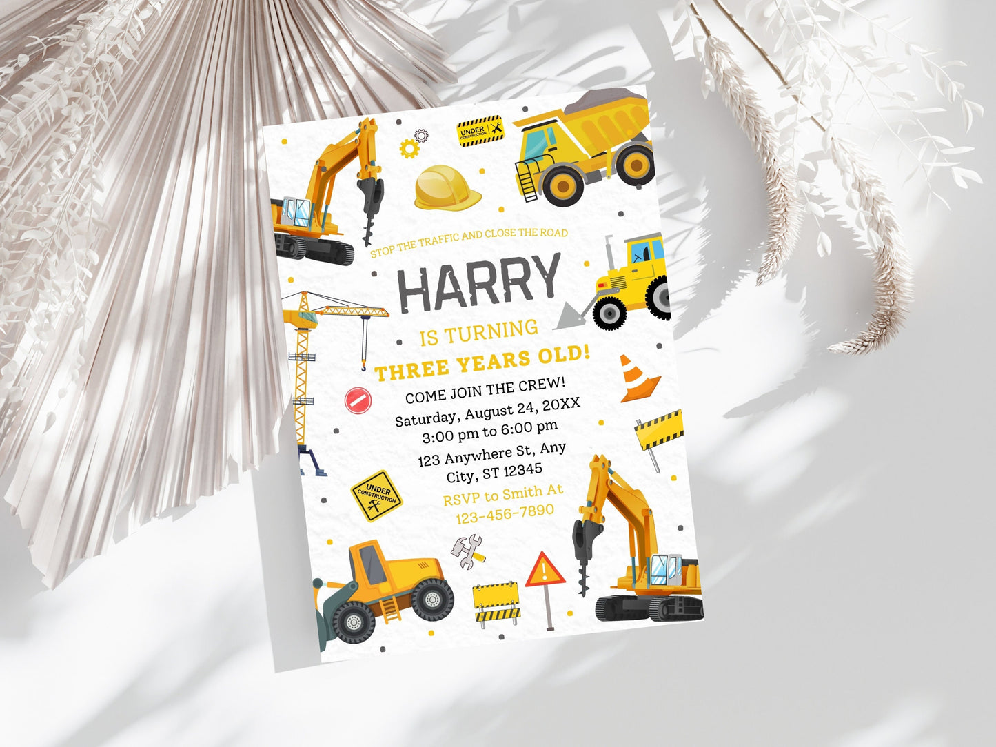 Construction Birthday Invitation Template, Editable Truck Party Invite (Digital Download)