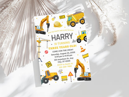 Construction Birthday Invitation Template, Editable Truck Party Invite (Digital Download)