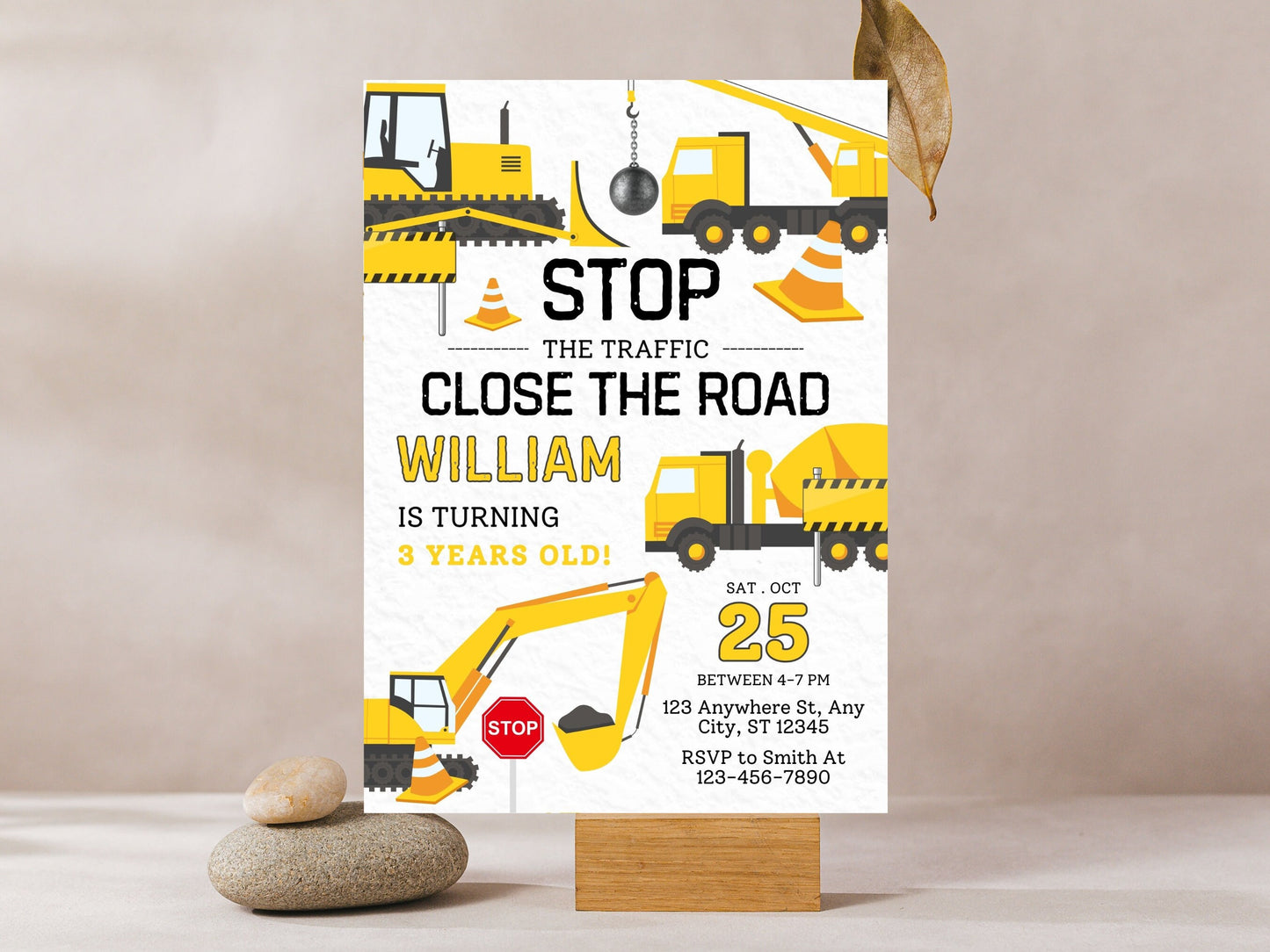 Construction Truck Birthday Invitation Template, Editable (Instant Download)