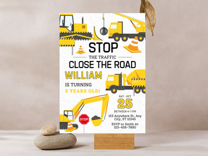 Construction Truck Birthday Invitation Template, Editable (Instant Download)