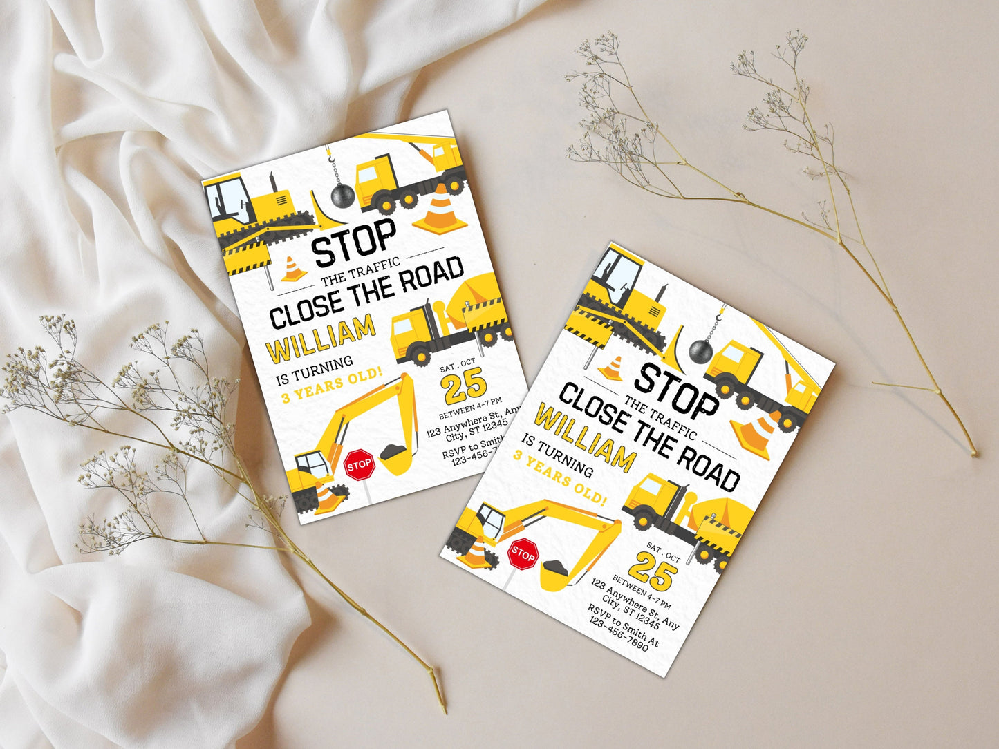 Construction Truck Birthday Invitation Template, Editable (Instant Download)