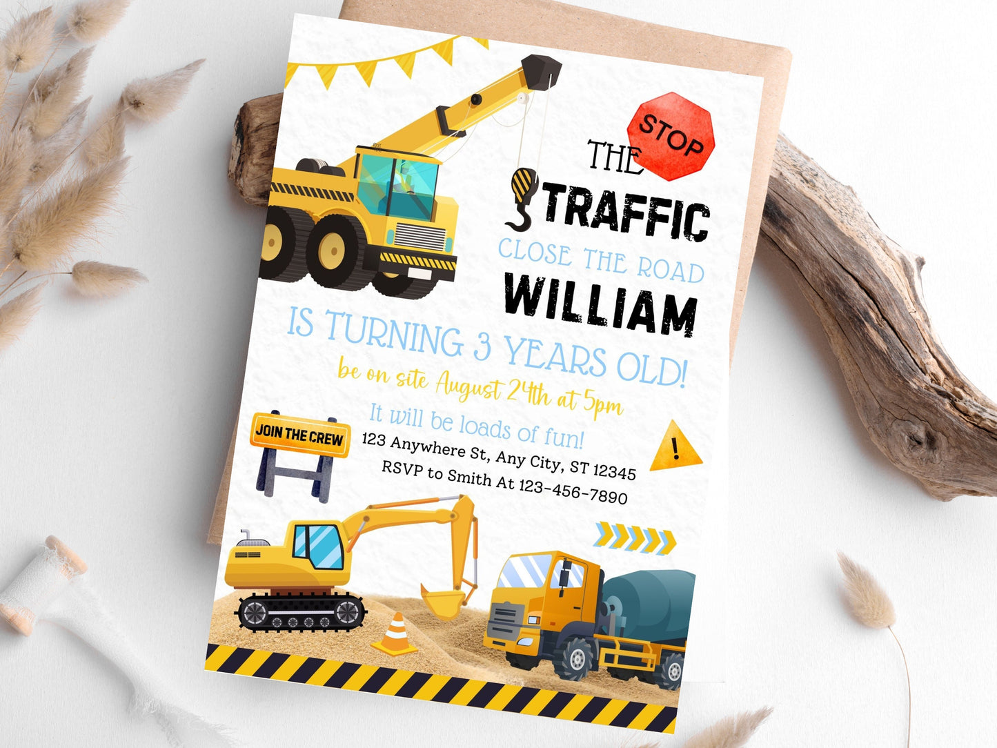 Editable Construction Birthday Invitation, Dump Truck Party (Instant Download)