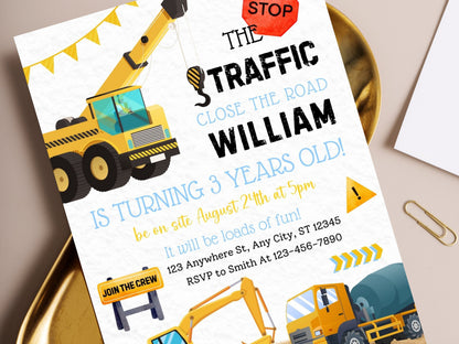 Editable Construction Birthday Invitation, Dump Truck Party (Instant Download)