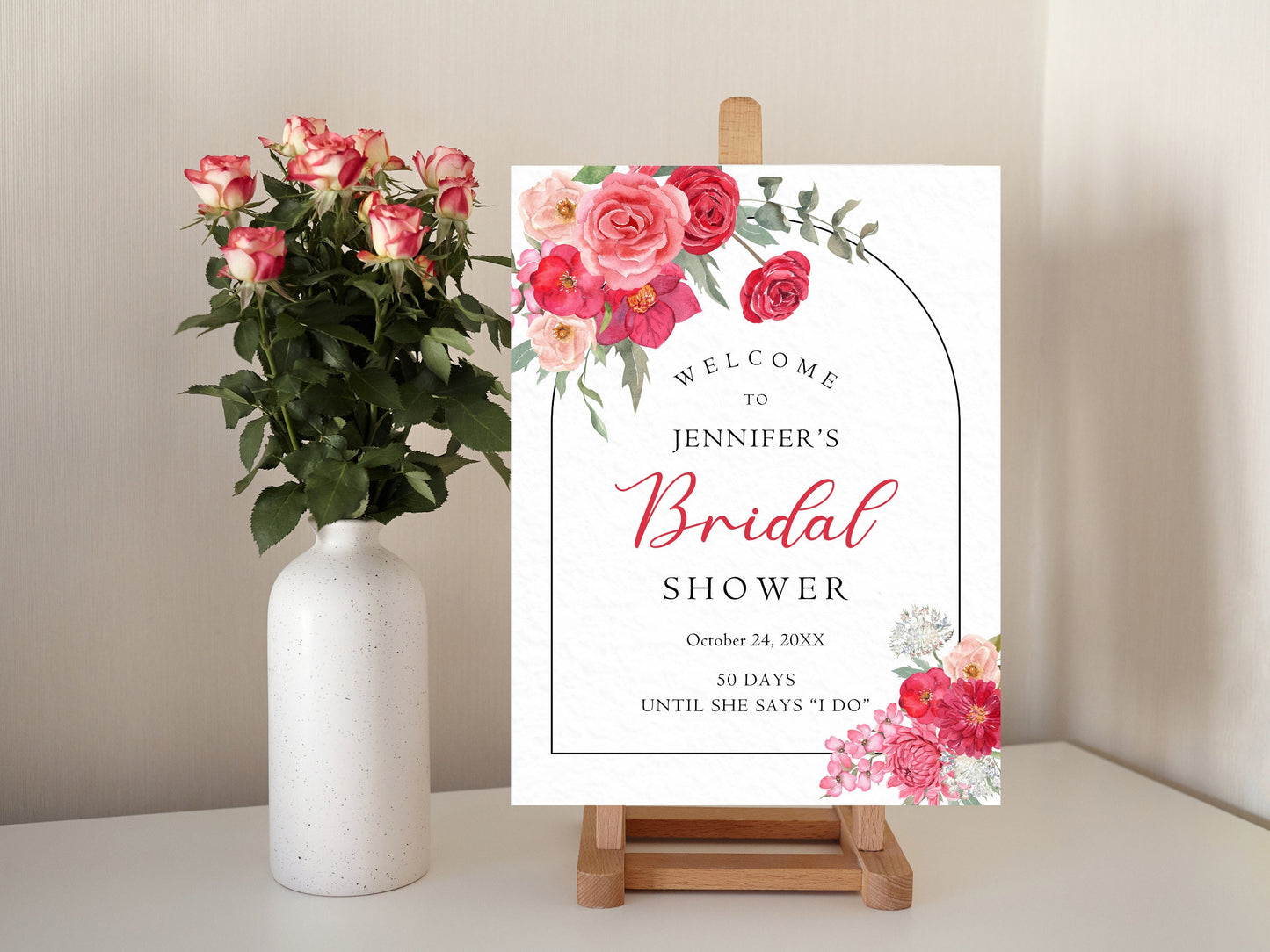 Floral Bridal Shower Welcome Sign Template, Editable (Digital Download)