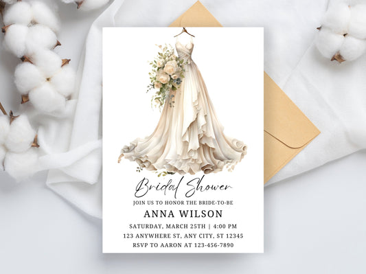 Wedding Dress Bridal Shower Invitation Template (Digital Download)
