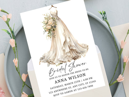 Wedding Dress Bridal Shower Invitation Template (Digital Download)