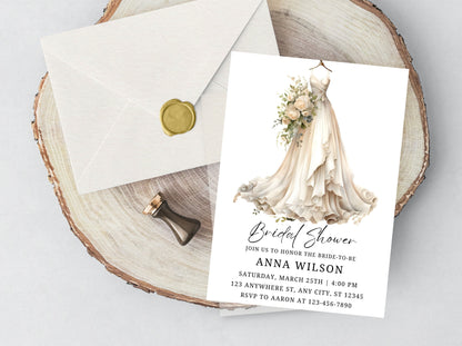 Wedding Dress Bridal Shower Invitation Template (Digital Download)