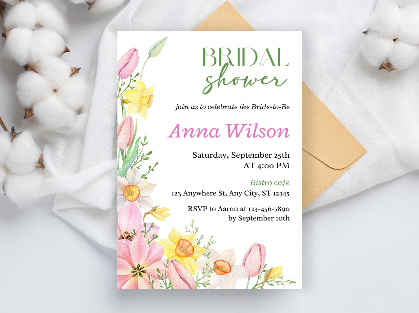 Spring Floral Bridal Shower Invitation Template (Digital Download)