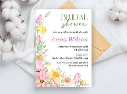 Spring Floral Bridal Shower Invitation Template (Digital Download)