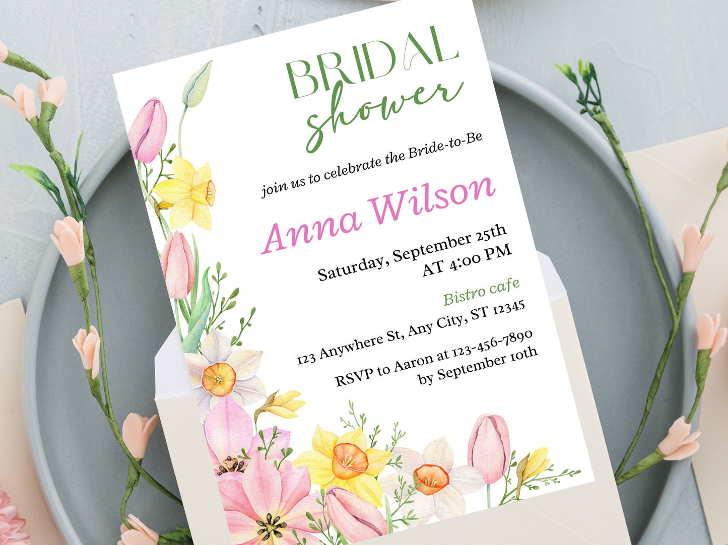 Spring Floral Bridal Shower Invitation Template (Digital Download)