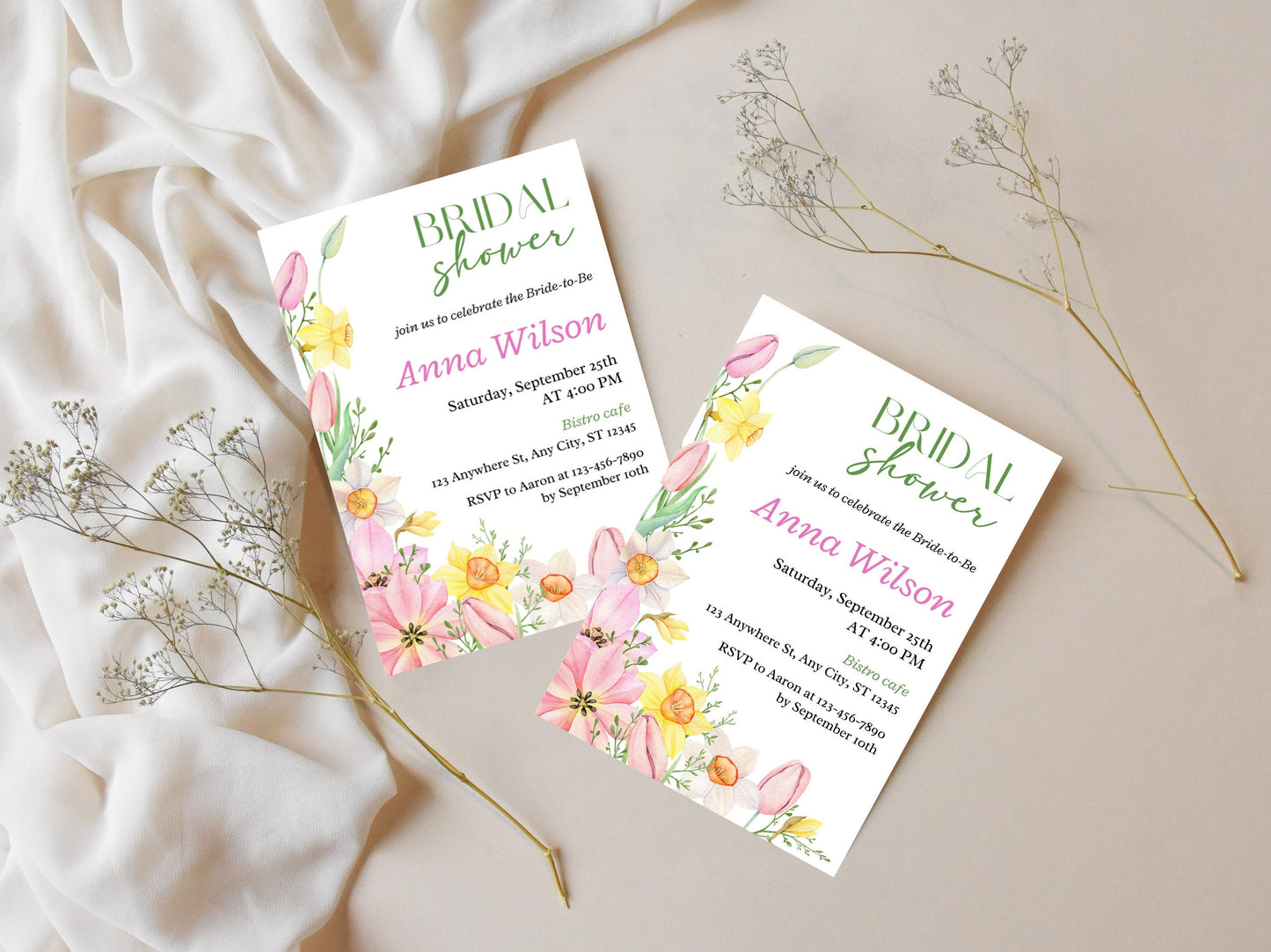 Spring Floral Bridal Shower Invitation Template (Digital Download)