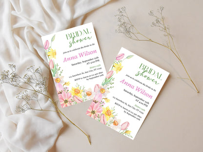 Spring Floral Bridal Shower Invitation Template (Digital Download)