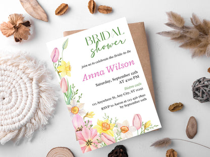 Spring Floral Bridal Shower Invitation Template (Digital Download)