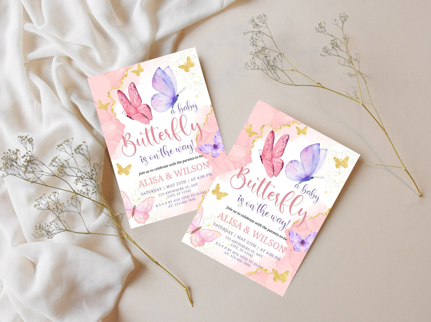 Editable Butterfly Baby Shower Invitation, Girl Theme (PDF)