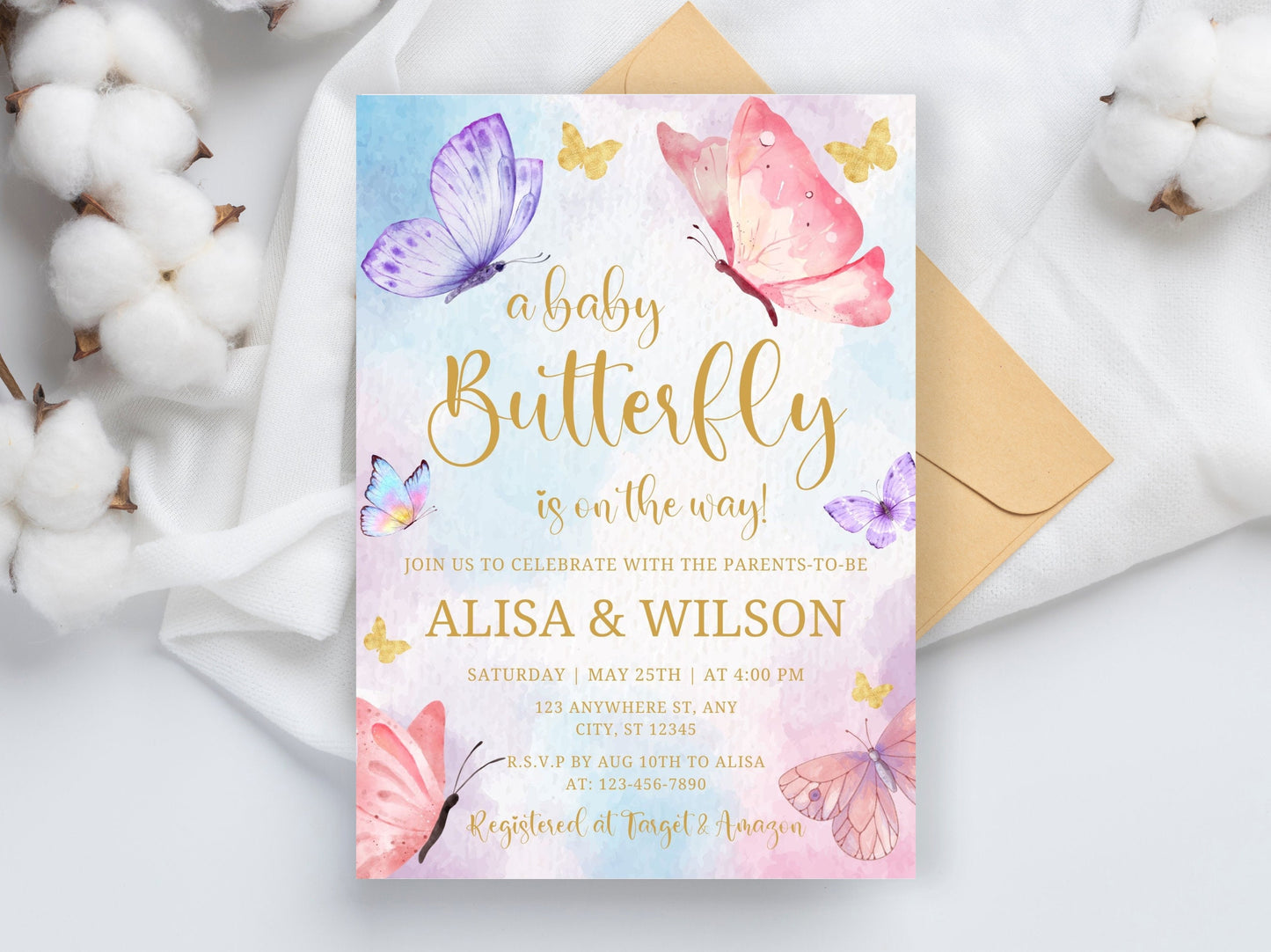 Purple Butterfly Baby Shower Invitation Template (PDF)
