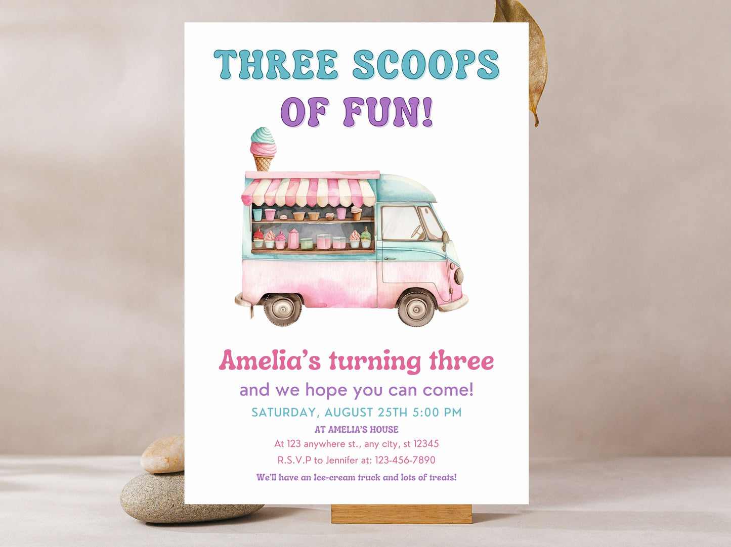 Ice Cream Truck Birthday Invitation: Editable Canva Template (Digital Download)