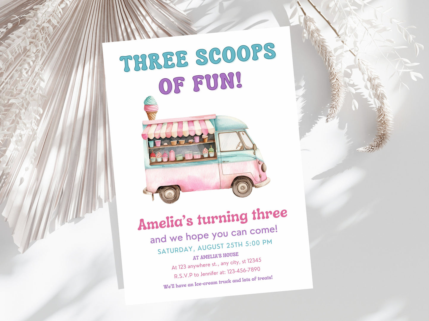 Ice Cream Truck Birthday Invitation: Editable Canva Template (Digital Download)