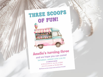 Ice Cream Truck Birthday Invitation: Editable Canva Template (Digital Download)