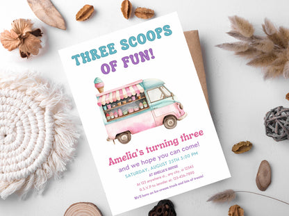 Ice Cream Truck Birthday Invitation: Editable Canva Template (Digital Download)