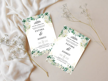 White Floral Muslim Wedding Invitation, Editable Nikah Template (Digital)