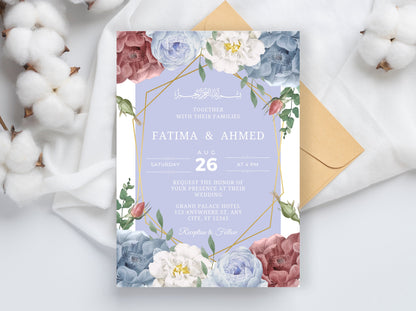 Editable Floral Muslim Wedding Invitation, Nikah Template (Digital)