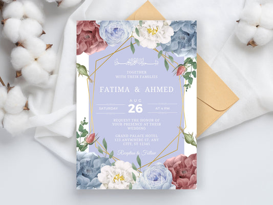 Editable Floral Muslim Wedding Invitation, Nikah Template (Digital)